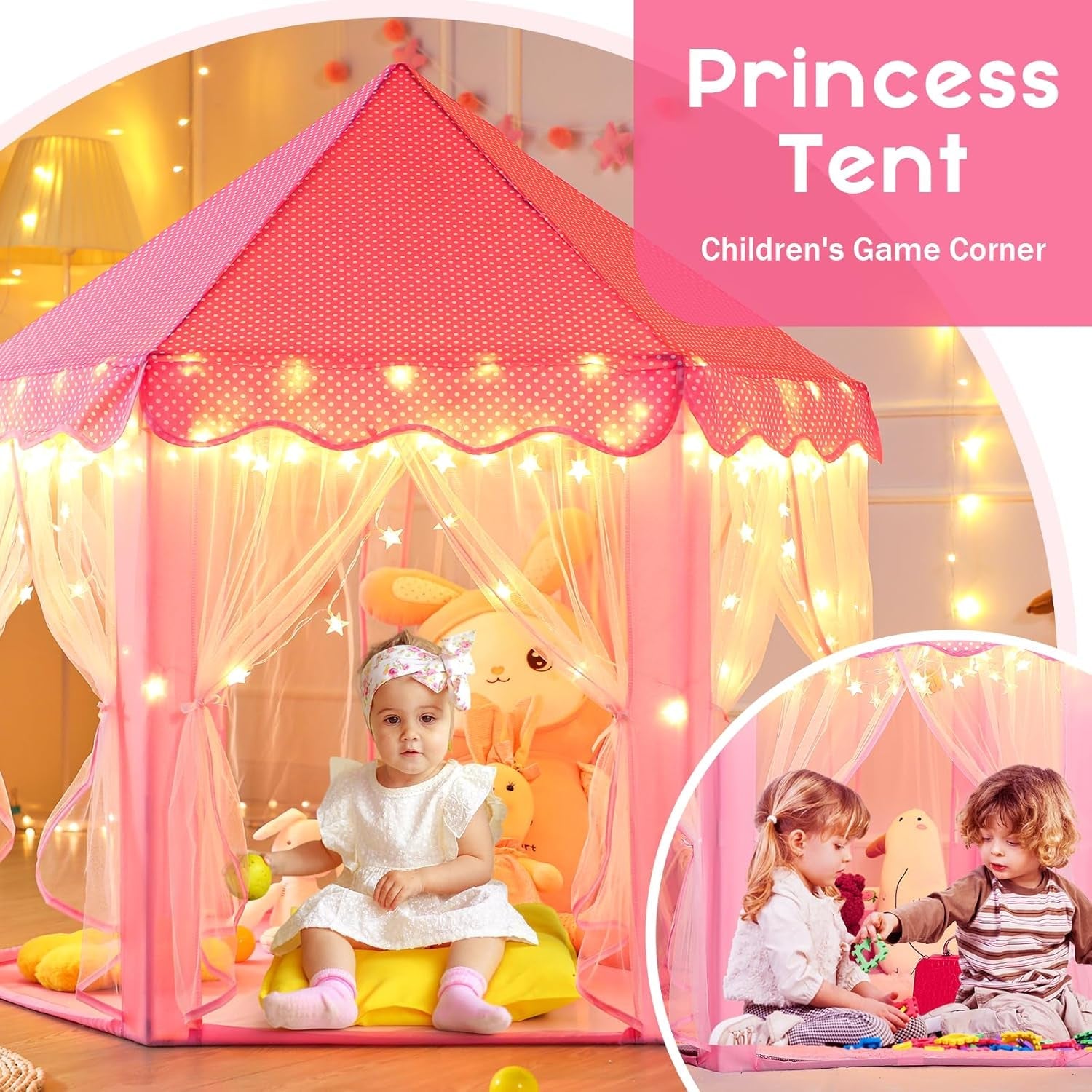 Princess Playhouse Tent With Star Lights 55x53Inches