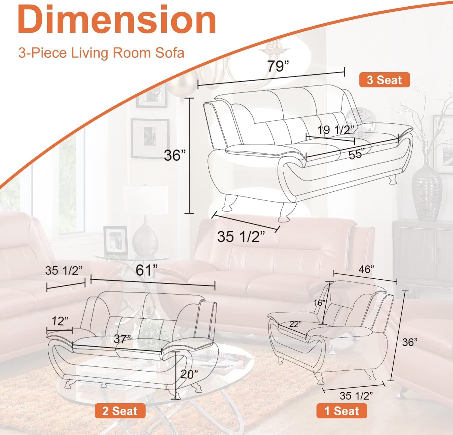Orange Leather Sofa For Living Room With Minimalist Design