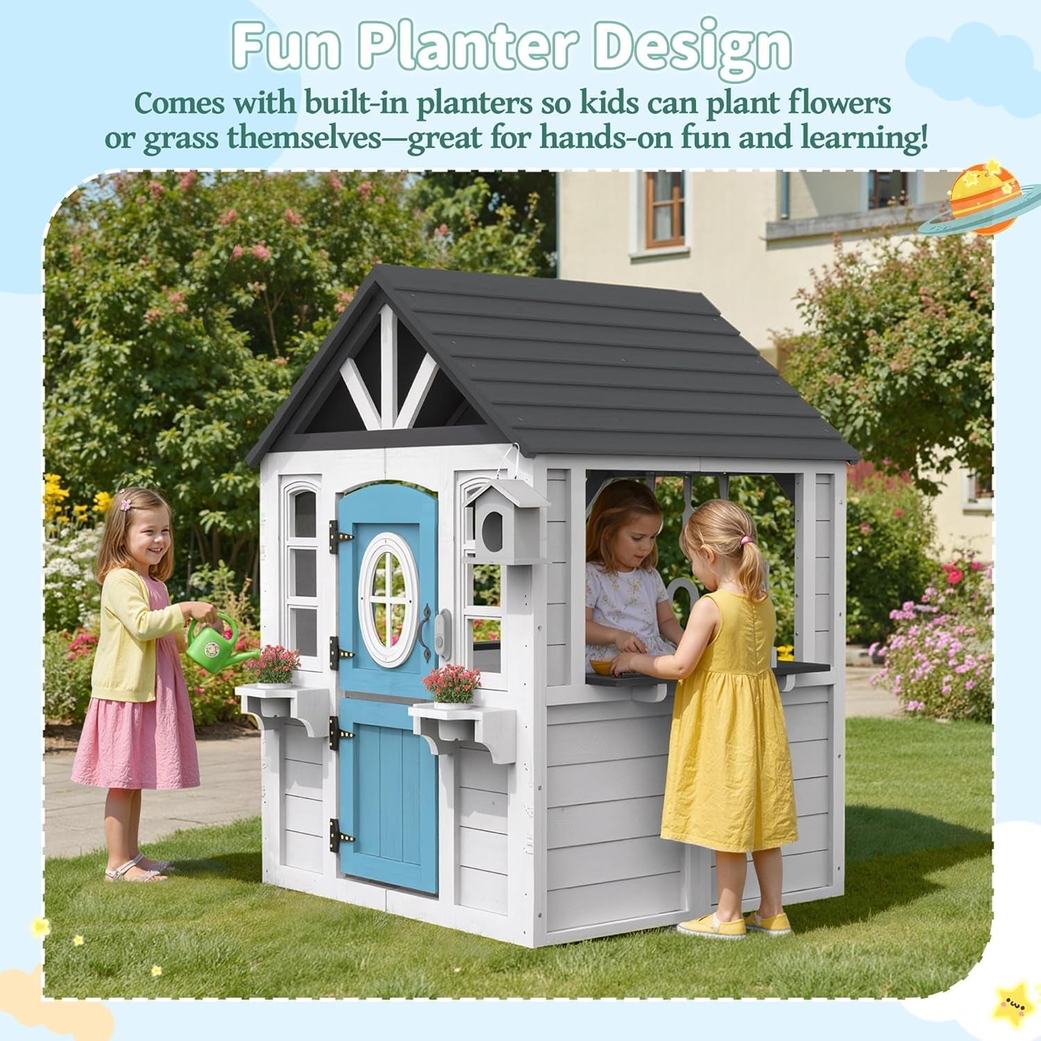 White Cedar All Weather Wood Playhouse With Dutch Door