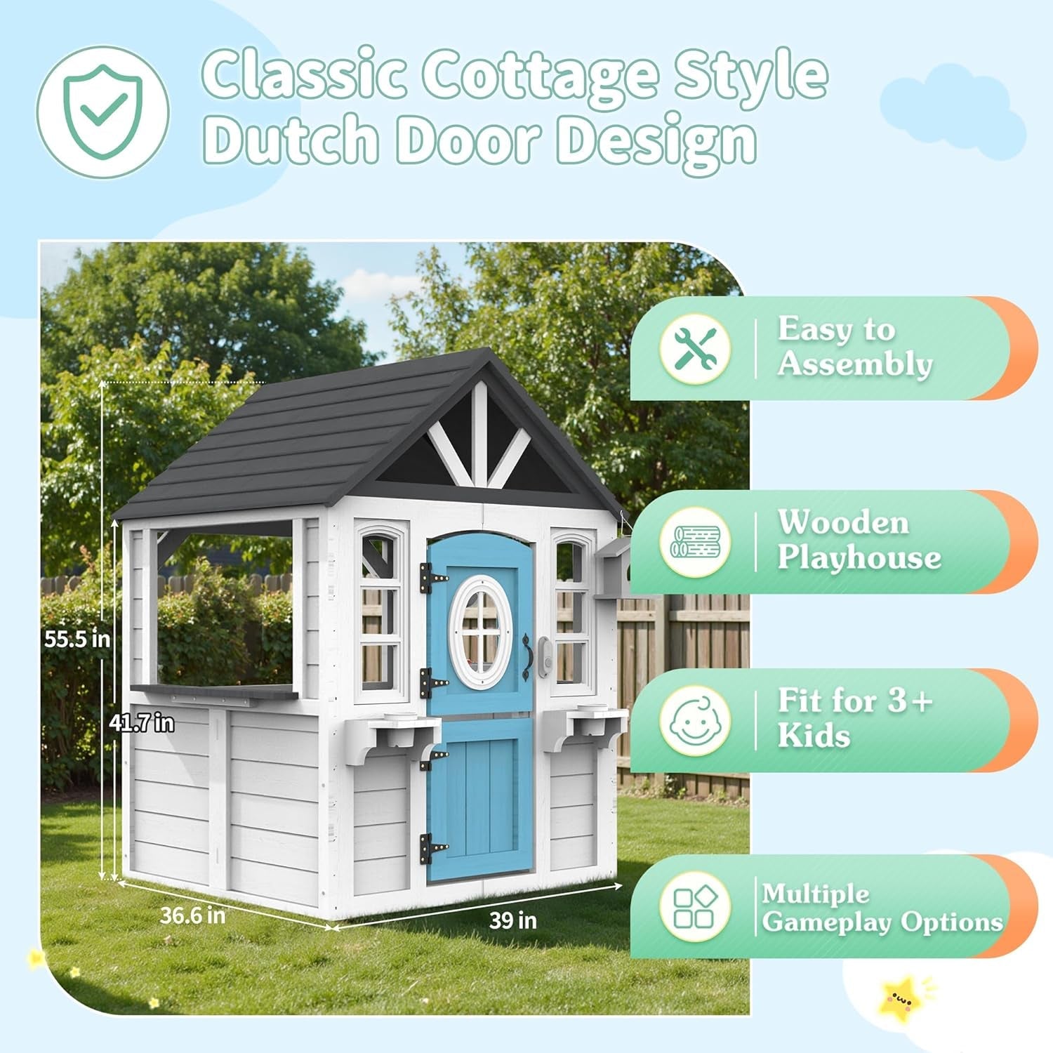 White Cedar All Weather Wood Playhouse With Dutch Door