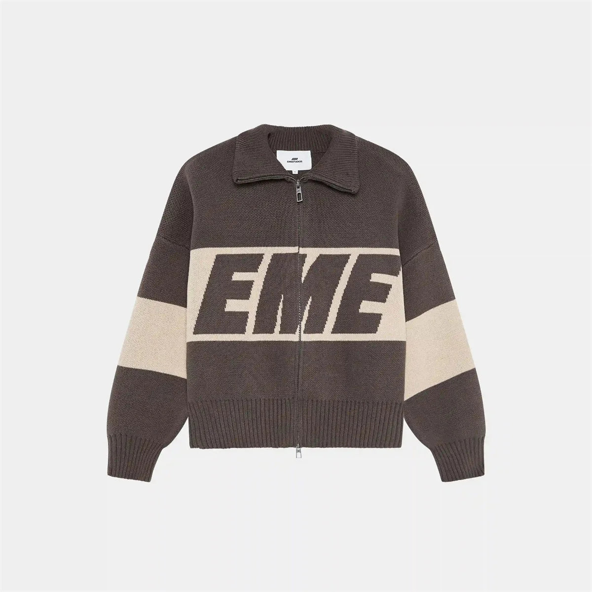 Retro Spliced Zipper Knitted Sweater Women Fashion Stand Collar Long Sleeve Loose Short Cardigan Lady Y2k Letter Knitwear