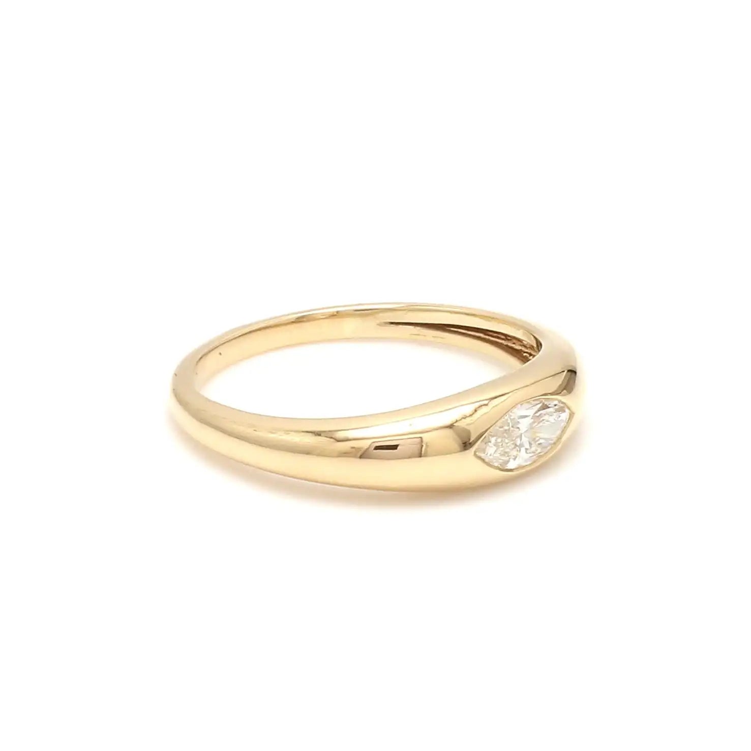 Fashionable Trendy 14k Pure Gold Signet Rings with Natural Marquise Cut Diamonds Stylish Dome Rings for Women