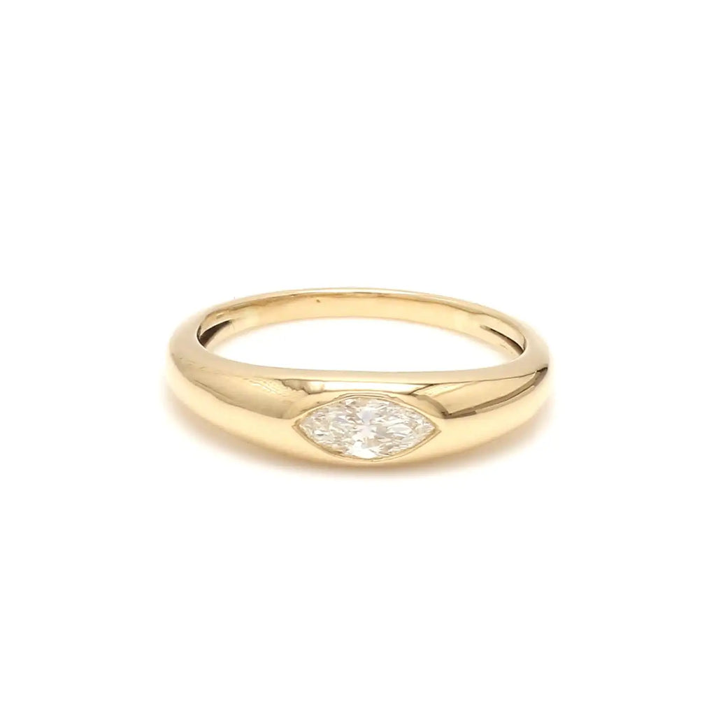 Fashionable Trendy 14k Pure Gold Signet Rings with Natural Marquise Cut Diamonds Stylish Dome Rings for Women