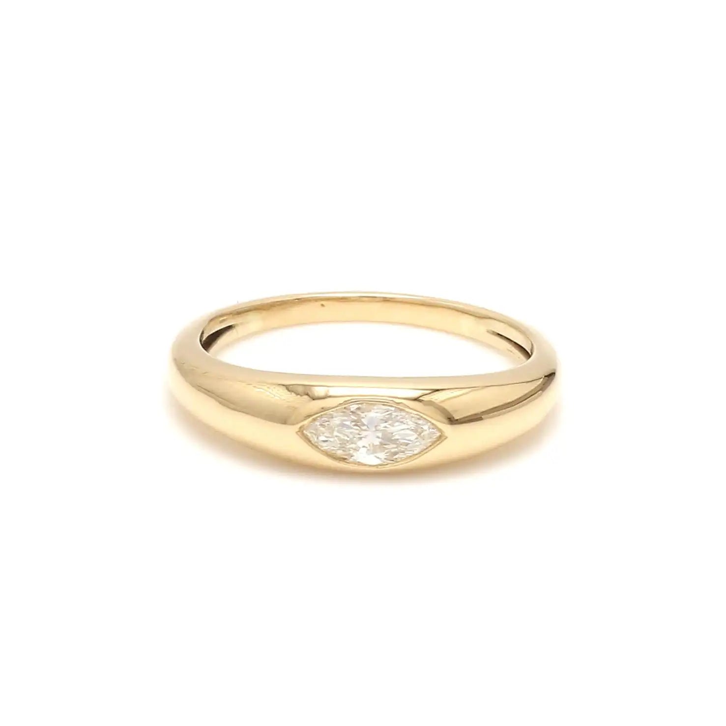 Fashionable Trendy 14k Pure Gold Signet Rings with Natural Marquise Cut Diamonds Stylish Dome Rings for Women