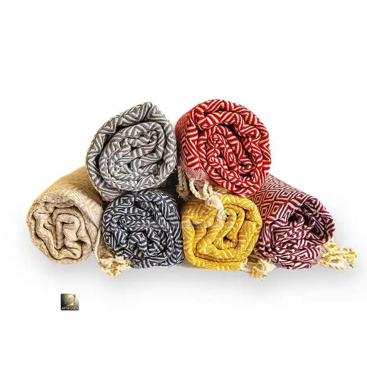 Classic Organic Cotton Hammam Beach Terry Towels Super Absorbent Lightweight with Custom Logo Printed Wholesale Bath Woven Items