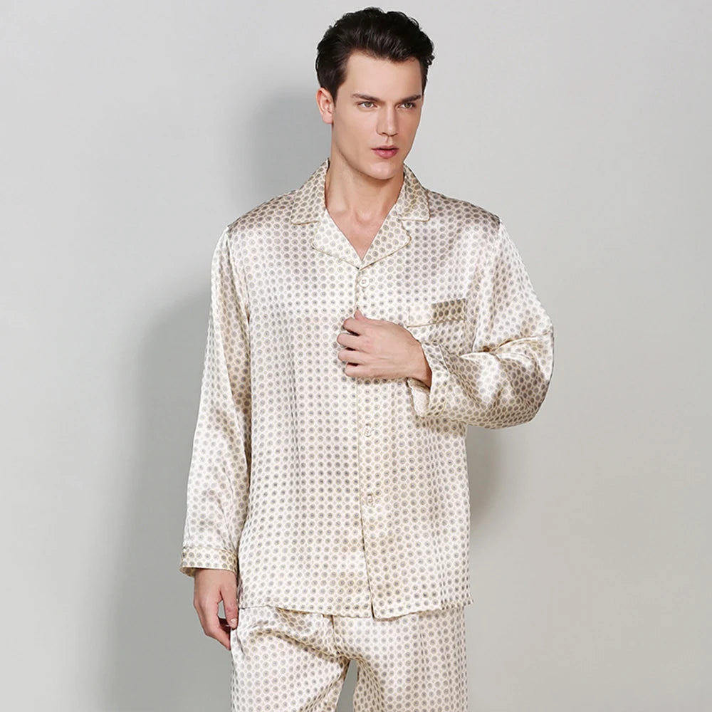 Long Sleeve Luxury Men's Sleep Outfit -  Men Silky Homewear Set