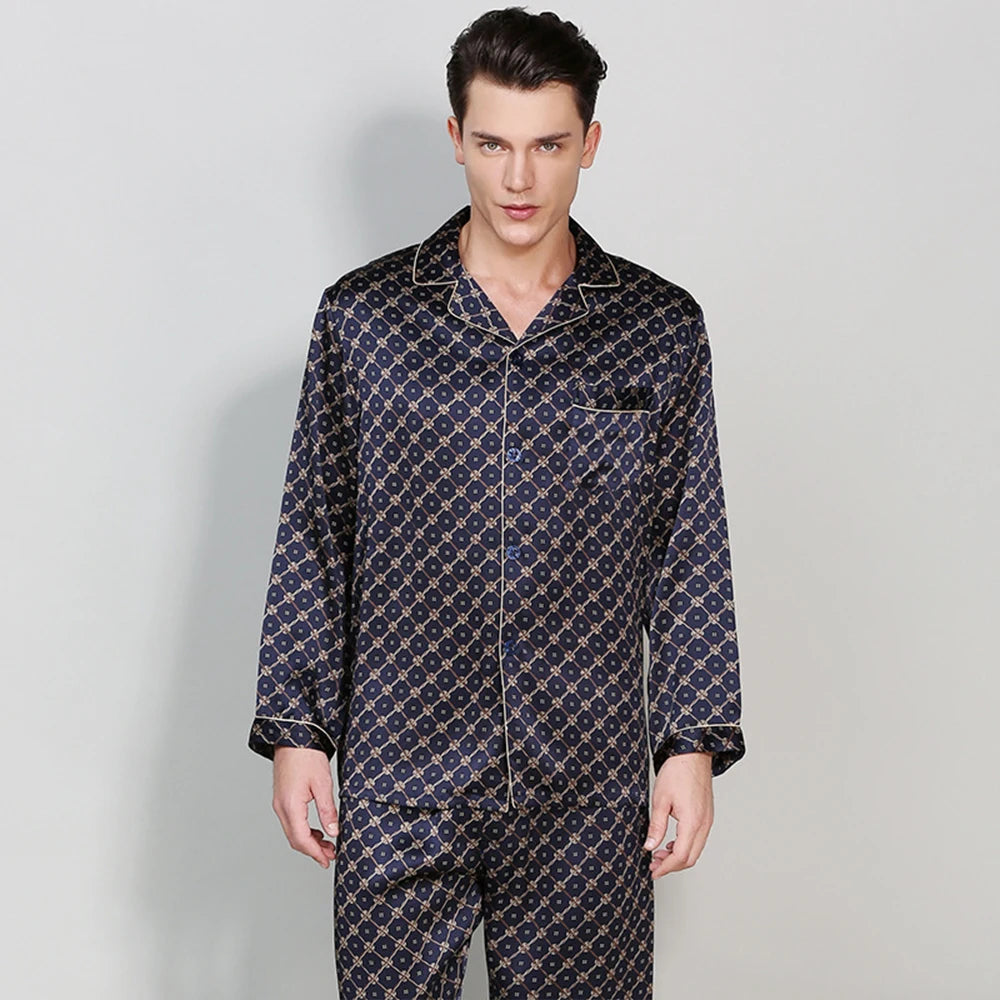 Long Sleeve Luxury Men's Sleep Outfit -  Men Silky Homewear Set