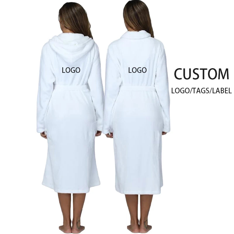 Local Stock Plush Oversize Winter Soft Warm Long Flannel Bathrobe with Hood for Women - Thick Night Fleece Bath Robes