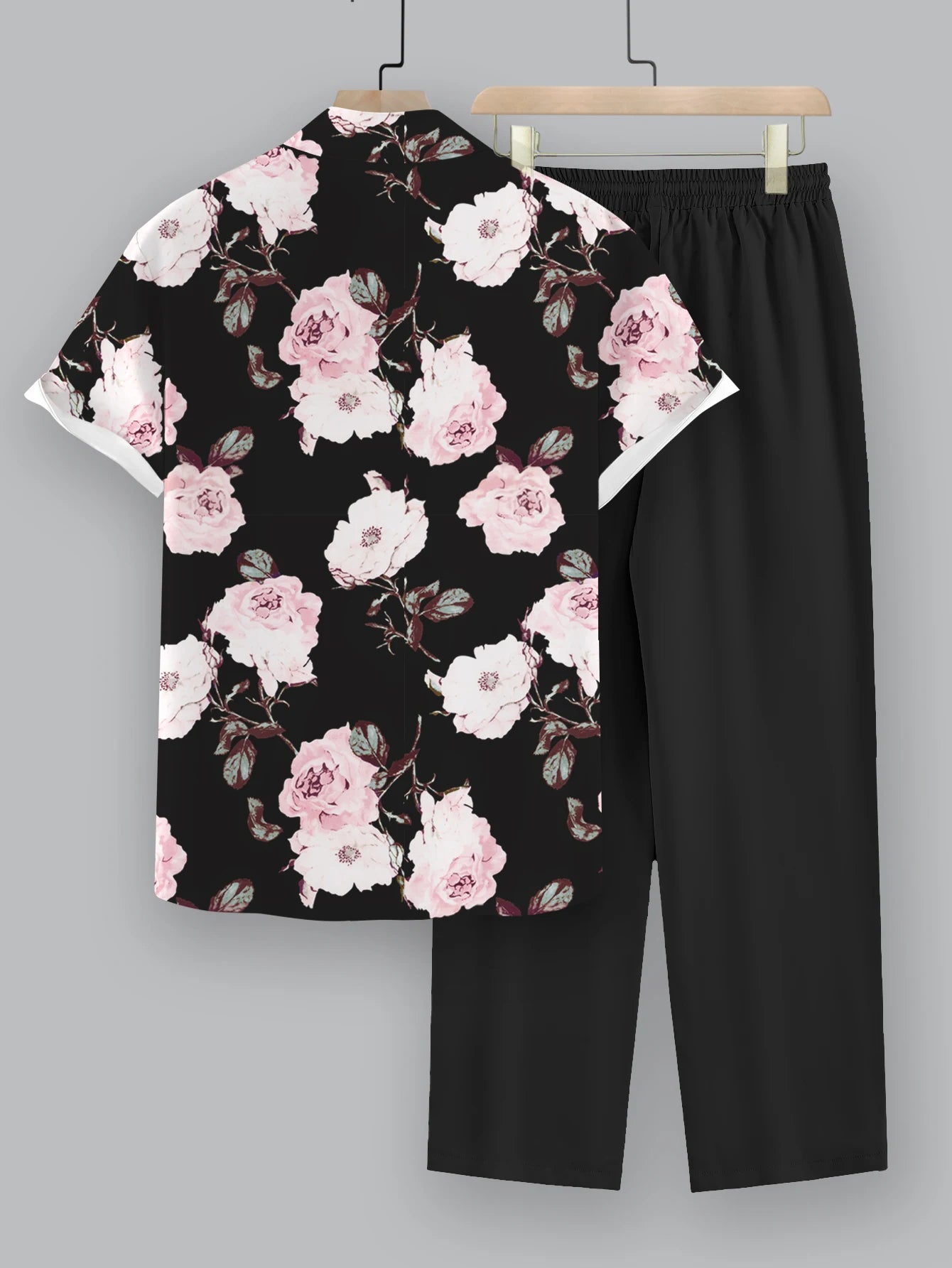 Men's Fashionable Floral Printed Suit Hawaiian Beach Inspired Short-Sleeved Shirt and Casual Pants for Spring Vacation