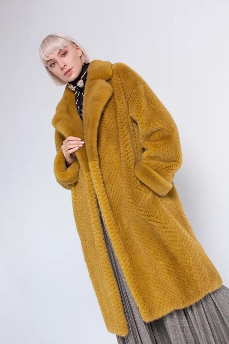 New Innovations Plus Size Women's Solid Perforated Mink Coat Long Full Sleeve White Fur Coats