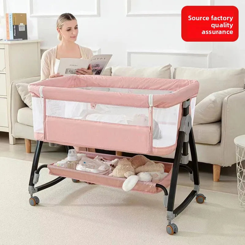 Luxury Modern 3-in-1 Multifunctional High-Carbon Steel Metal Cot Bed Baby Crib with Bedding for Bedroom Use