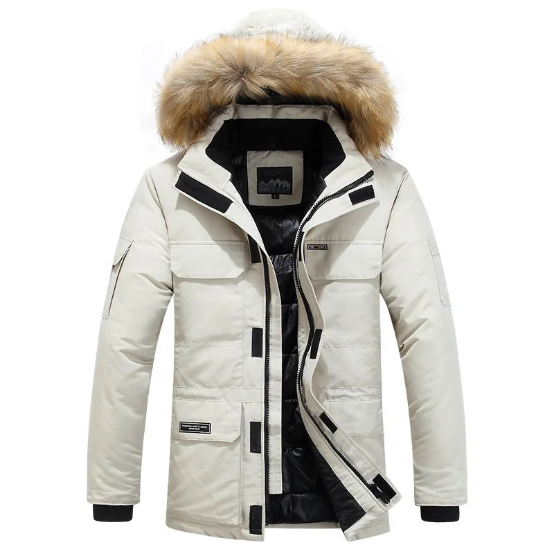 Canada Men's Cordura Quilted Winter Jacket Plus Size Outdoor Motorcycle Coat Stand Collar Fur Fabric Outwear-Wholesales
