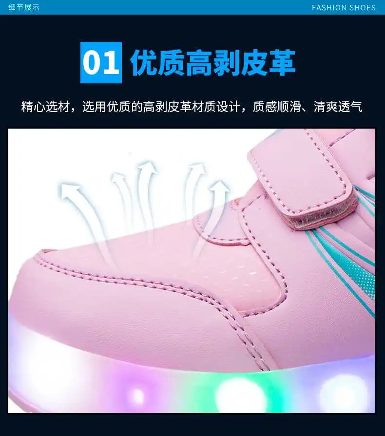 boys and girls Roller Skates Tow Wheels Shoes Glowing Light LED Children Fashion Luminous Sport Casual Wheelys Skating Sneakers