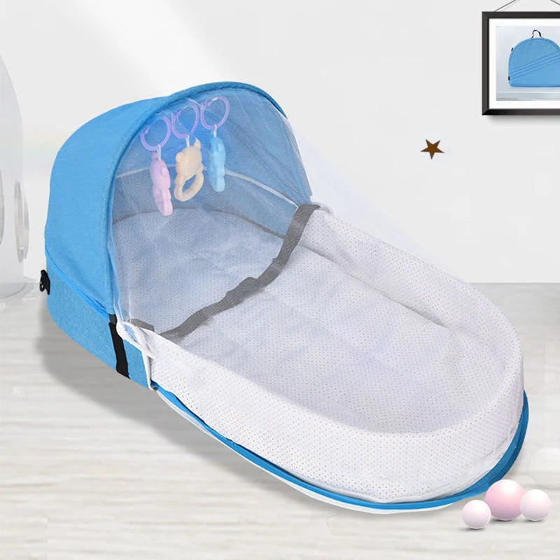Brightbebe Portable Bionic Isolation Folding Bed Baby Diaper Bag Tote Travel Crib Mommy Bag with Mosquito Shield Kids' Bedding