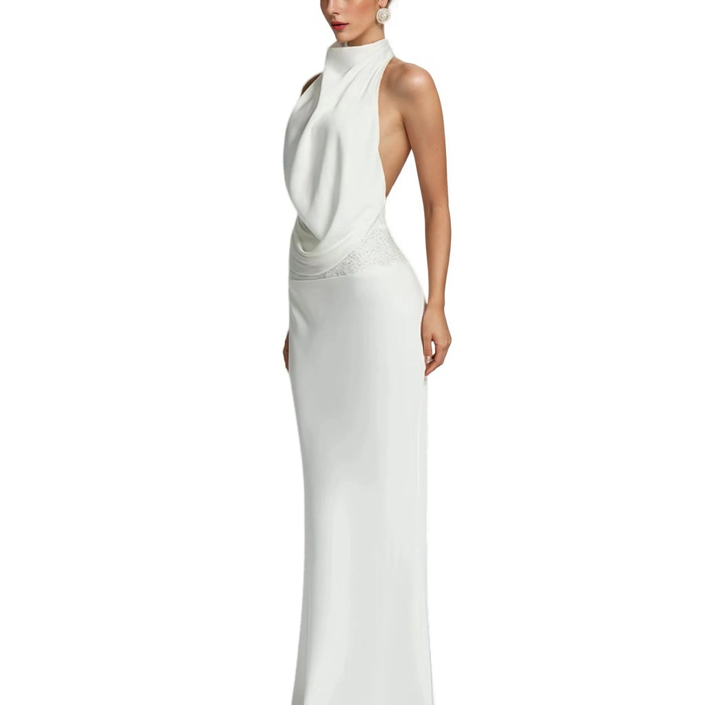 Chiffon Sequins Halter Backless