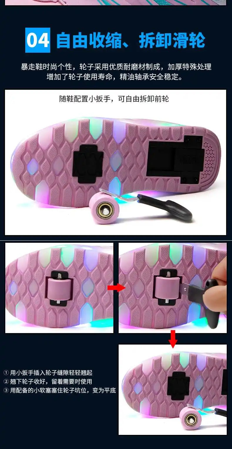 boys and girls Roller Skates Tow Wheels Shoes Glowing Light LED Children Fashion Luminous Sport Casual Wheelys Skating Sneakers