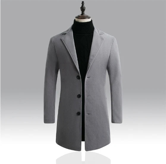 OEM ODM Wholesale Good Quality Winter Men Casual Outwear Single Breasted Slim Fit Wool Business Button Trench Jacket Coat