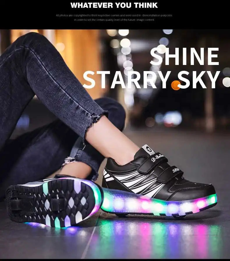 boys and girls Roller Skates Tow Wheels Shoes Glowing Light LED Children Fashion Luminous Sport Casual Wheelys Skating Sneakers