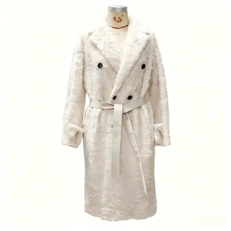 Beige Women's X-Long Double-Breasted Belted Casual Coat - Winter Warm Windproof & Anti-Wrinkle Outerwear