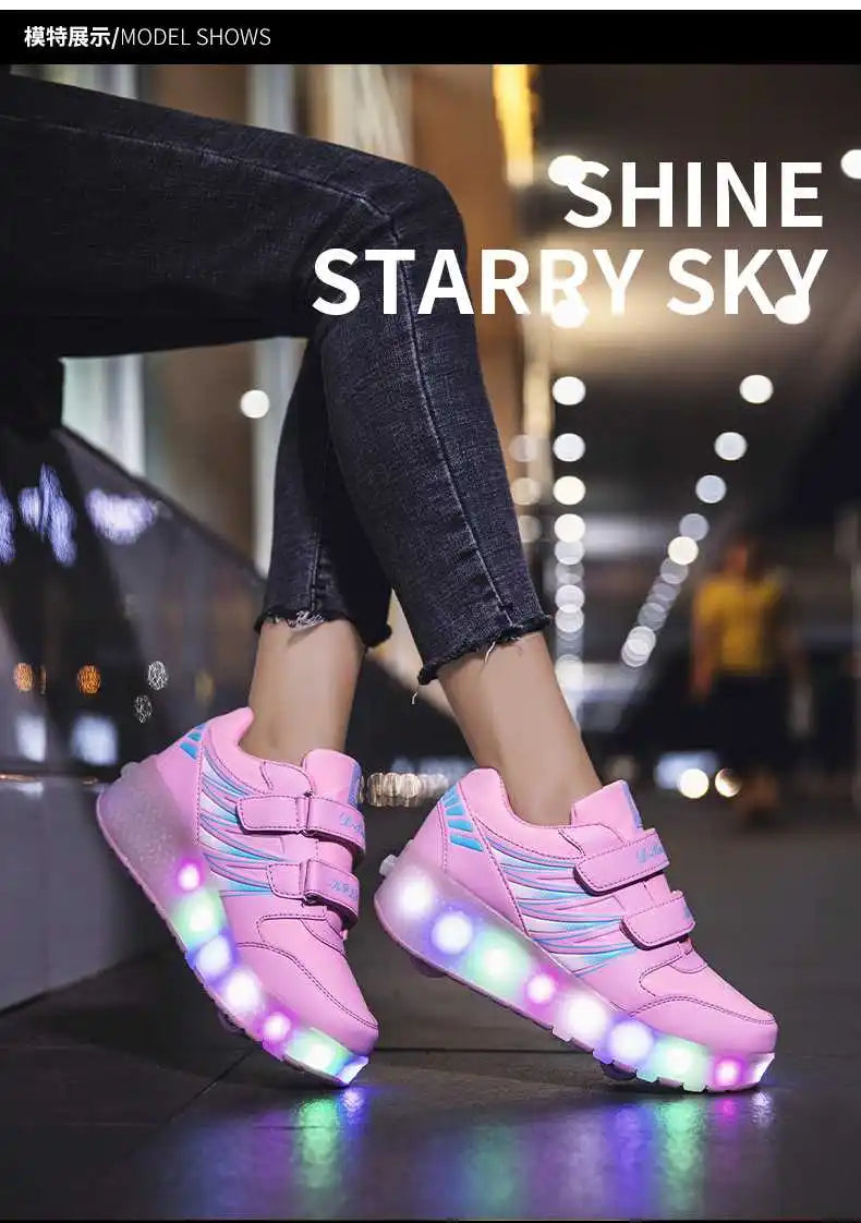 boys and girls Roller Skates Tow Wheels Shoes Glowing Light LED Children Fashion Luminous Sport Casual Wheelys Skating Sneakers