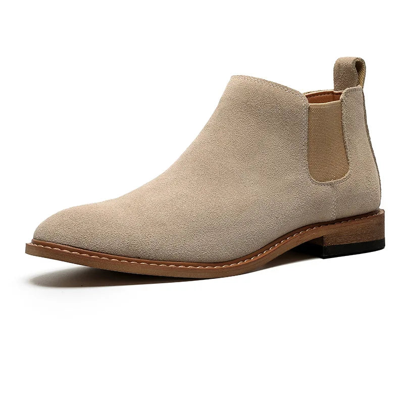 Chelsea Boots Men's New High Top Leather Boots Casual Mid Top Suede Ankle Boots