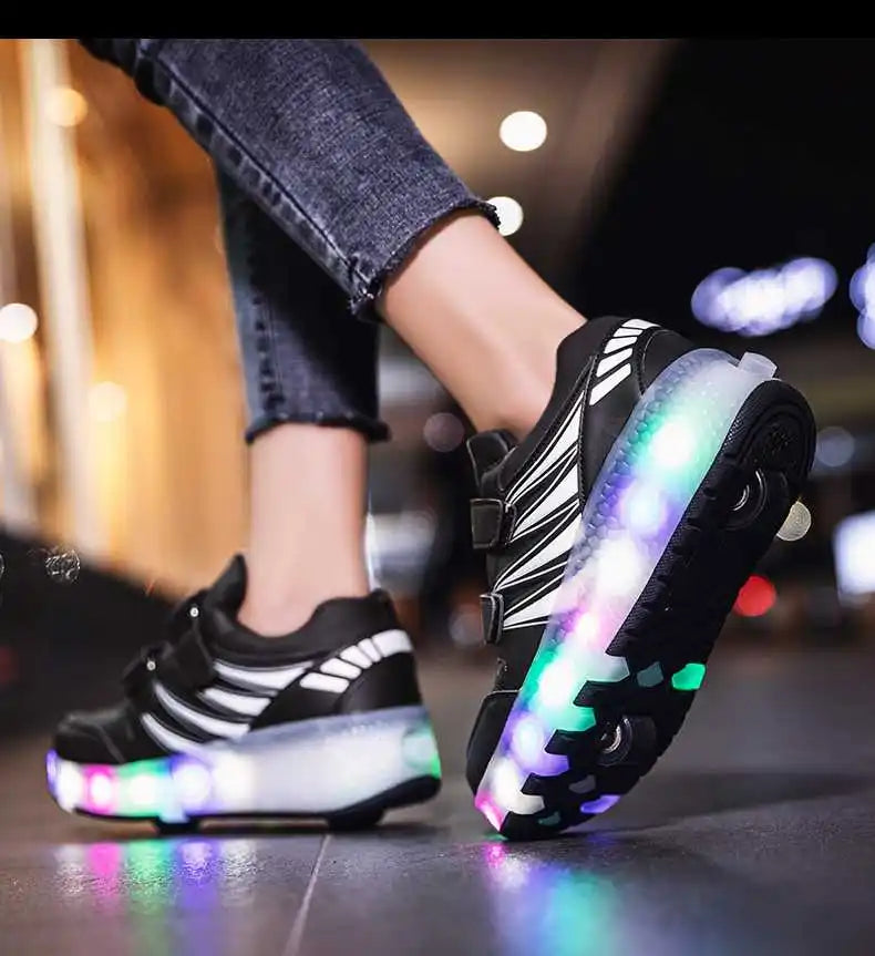 boys and girls Roller Skates Tow Wheels Shoes Glowing Light LED Children Fashion Luminous Sport Casual Wheelys Skating Sneakers