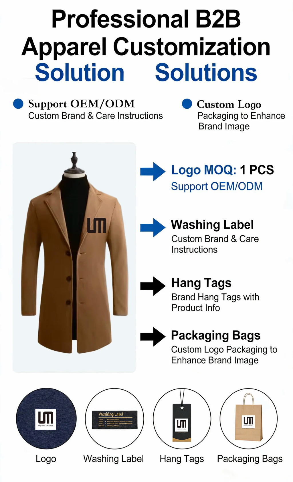 OEM ODM Wholesale Good Quality Winter Men Casual Outwear Single Breasted Slim Fit Wool Business Button Trench Jacket Coat