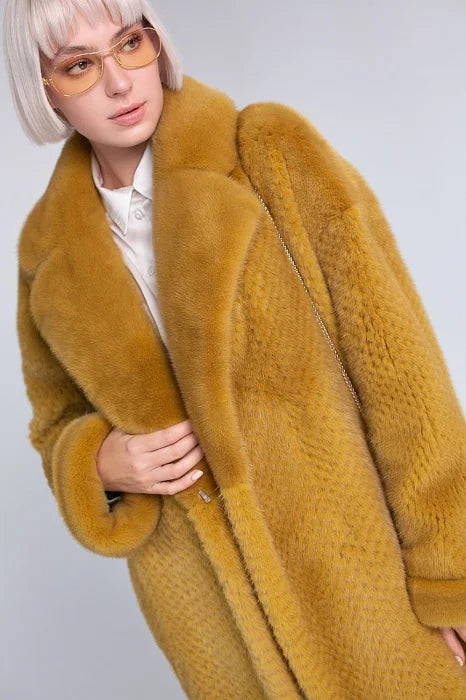 New Innovations Plus Size Women's Solid Perforated Mink Coat Long Full Sleeve White Fur Coats