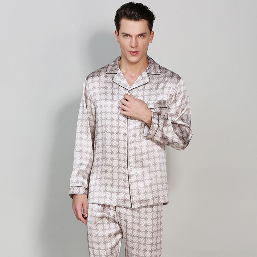 Long Sleeve Luxury Men's Sleep Outfit -  Men Silky Homewear Set