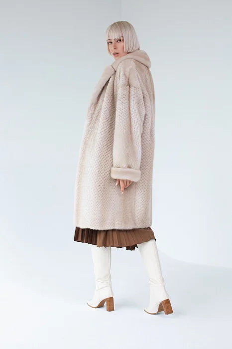New Innovations Plus Size Women's Solid Perforated Mink Coat Long Full Sleeve White Fur Coats