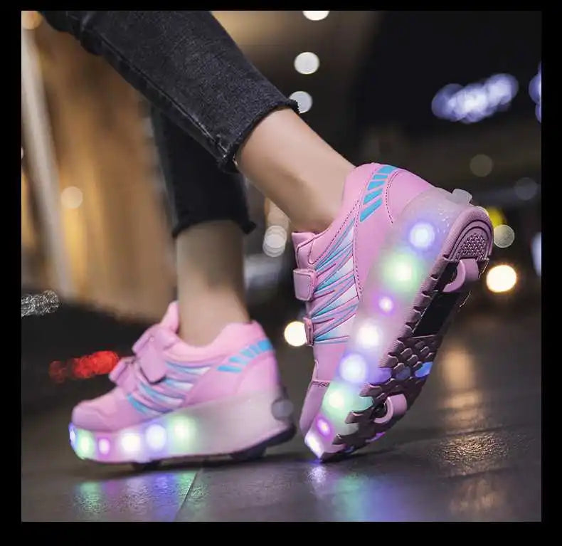 boys and girls Roller Skates Tow Wheels Shoes Glowing Light LED Children Fashion Luminous Sport Casual Wheelys Skating Sneakers