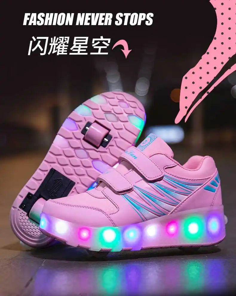 boys and girls Roller Skates Tow Wheels Shoes Glowing Light LED Children Fashion Luminous Sport Casual Wheelys Skating Sneakers
