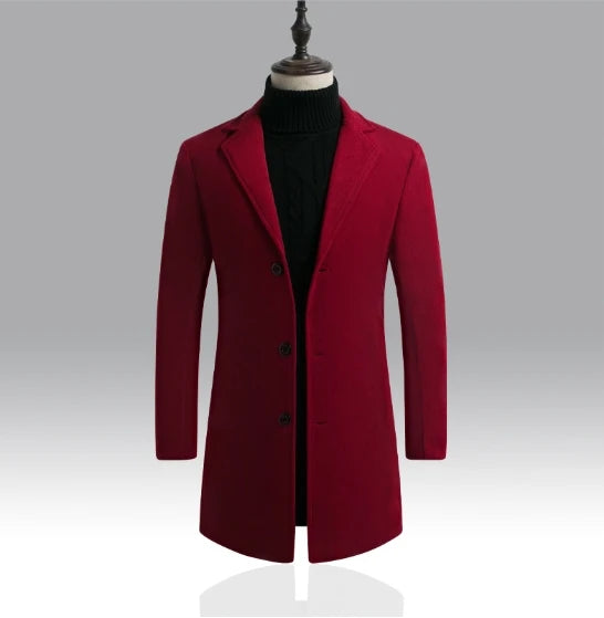 OEM ODM Wholesale Good Quality Winter Men Casual Outwear Single Breasted Slim Fit Wool Business Button Trench Jacket Coat