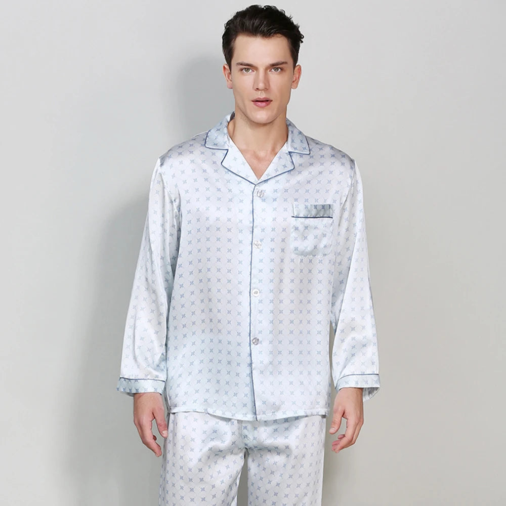 Long Sleeve Luxury Men's Sleep Outfit -  Men Silky Homewear Set