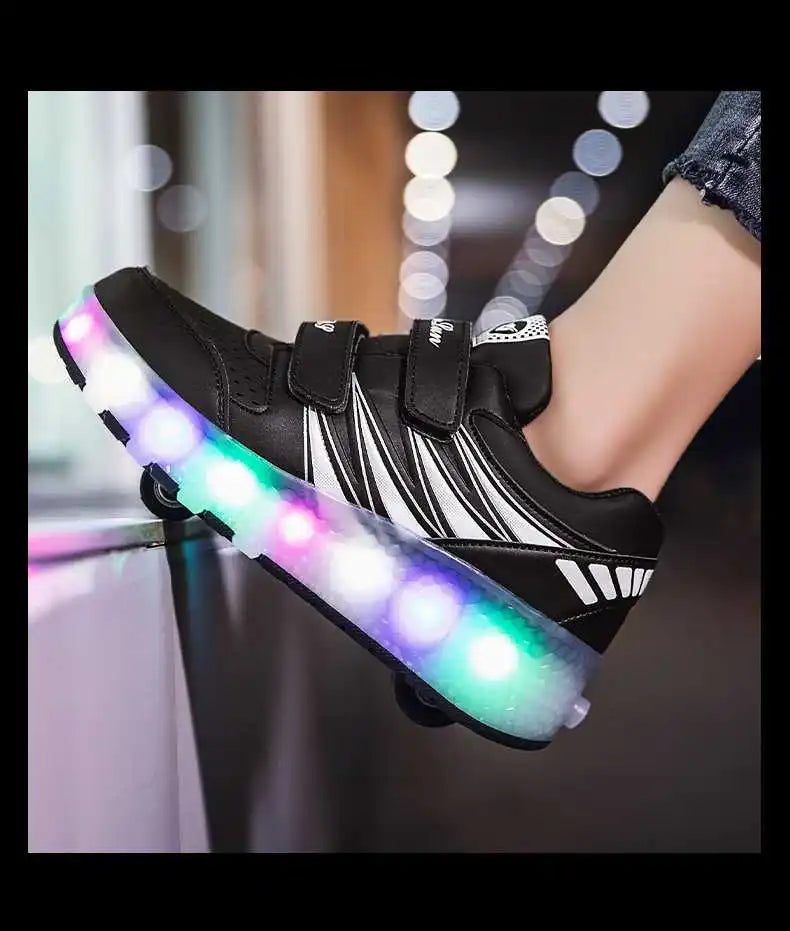 boys and girls Roller Skates Tow Wheels Shoes Glowing Light LED Children Fashion Luminous Sport Casual Wheelys Skating Sneakers