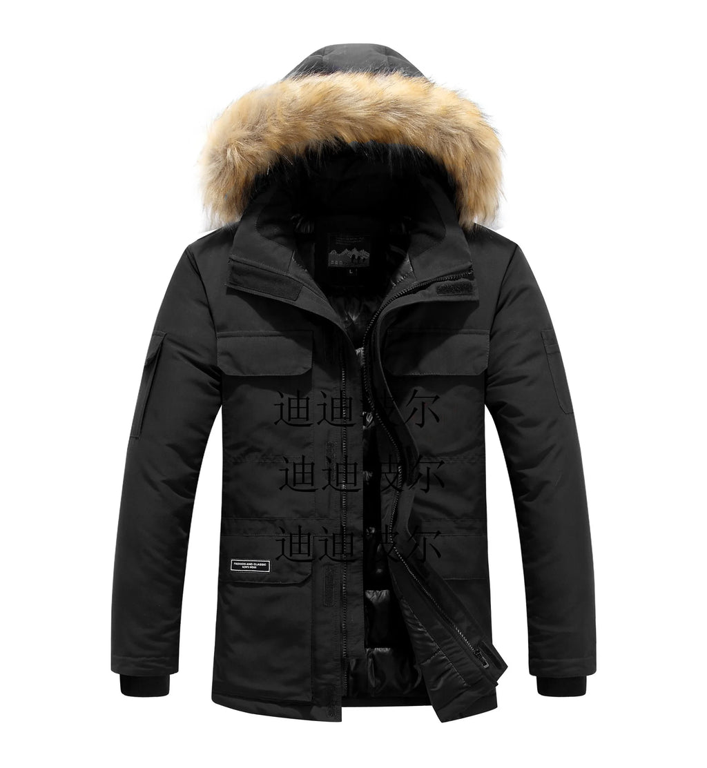 Canada Men's Cordura Quilted Winter Jacket Plus Size Outdoor Motorcycle Coat Stand Collar Fur Fabric Outwear-Wholesales