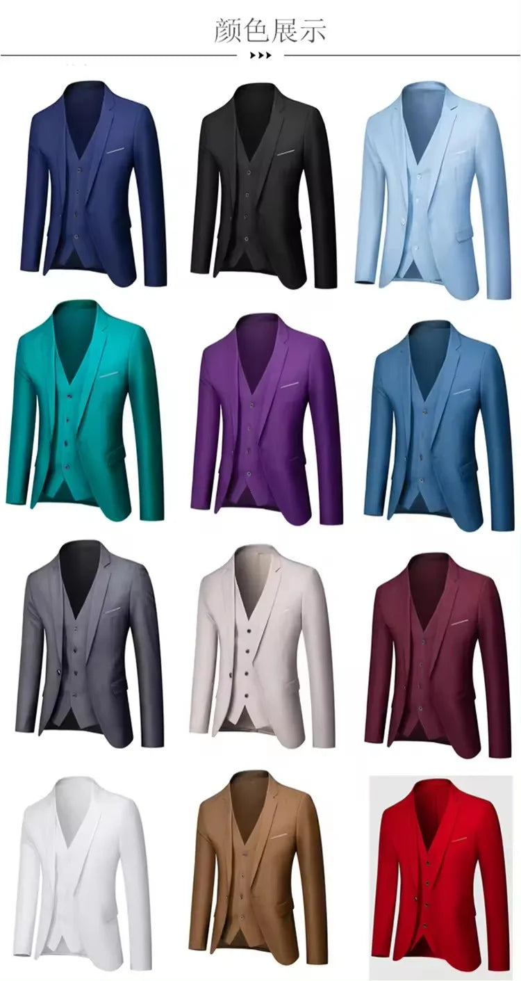 Light Grey  Business Blazers/best Wedding Groom's Three-piece Suit Casual  Tuxedo EUR US Size XS-3XL (Jackets+Vest+Pants)