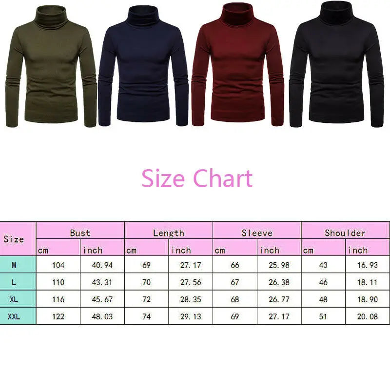 Autumn Winter Men's Turtleneck Sweaters Casual Thermal Long Sleeve Slim Fit Pullovers Stretch Basic Tops Sweatshirt Jumper T-Shirt