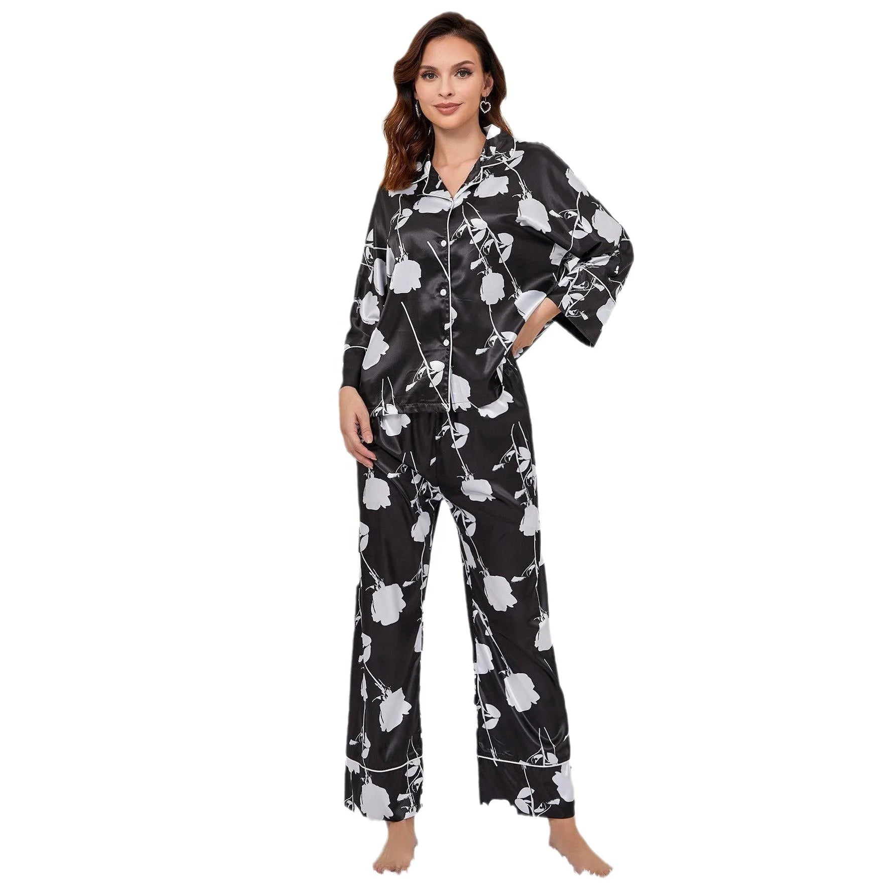 Hot Style Women's Long Sleeve Pajama Set - Floral  Sleepwear for Ladies