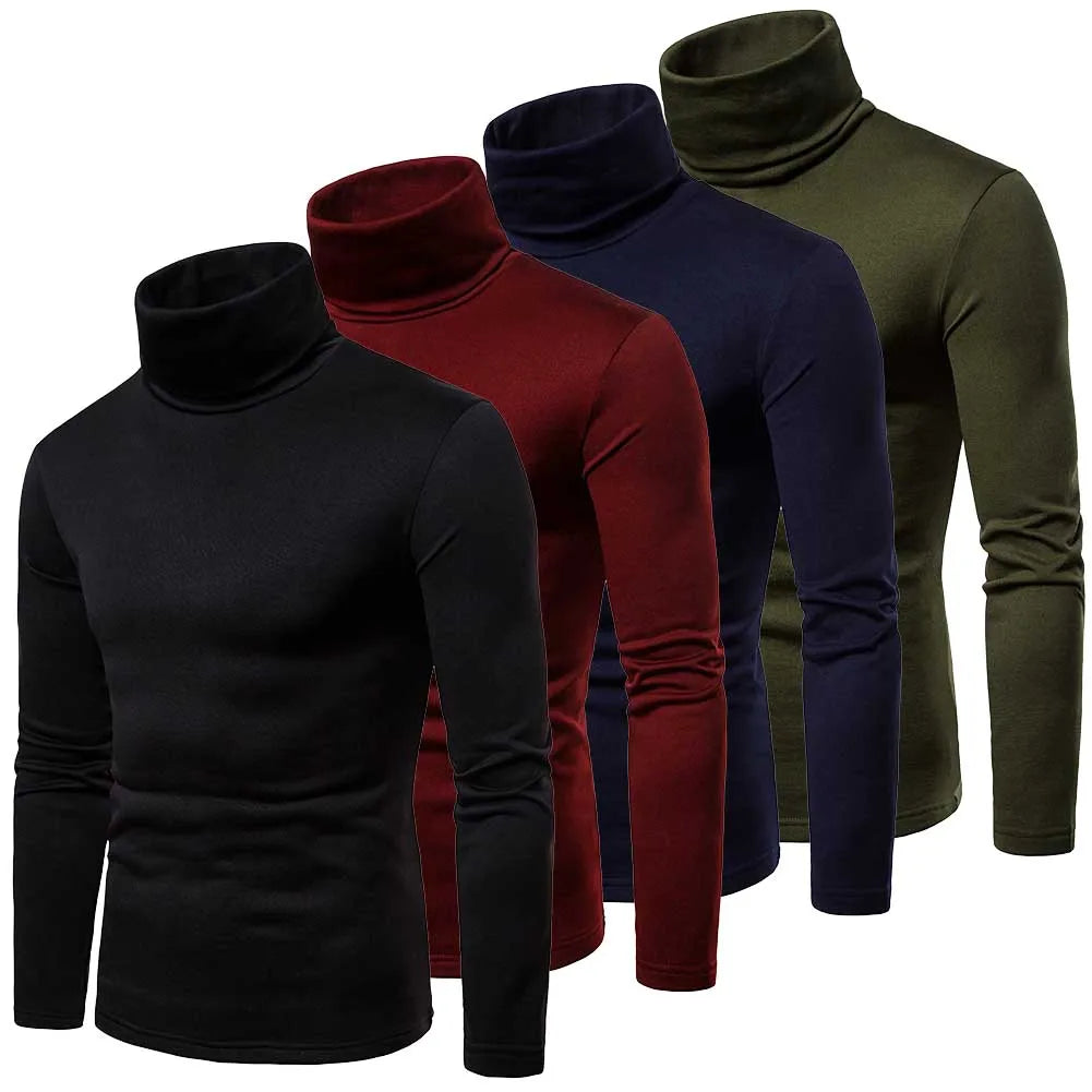 Autumn Winter Men's Turtleneck Sweaters Casual Thermal Long Sleeve Slim Fit Pullovers Stretch Basic Tops Sweatshirt Jumper T-Shirt