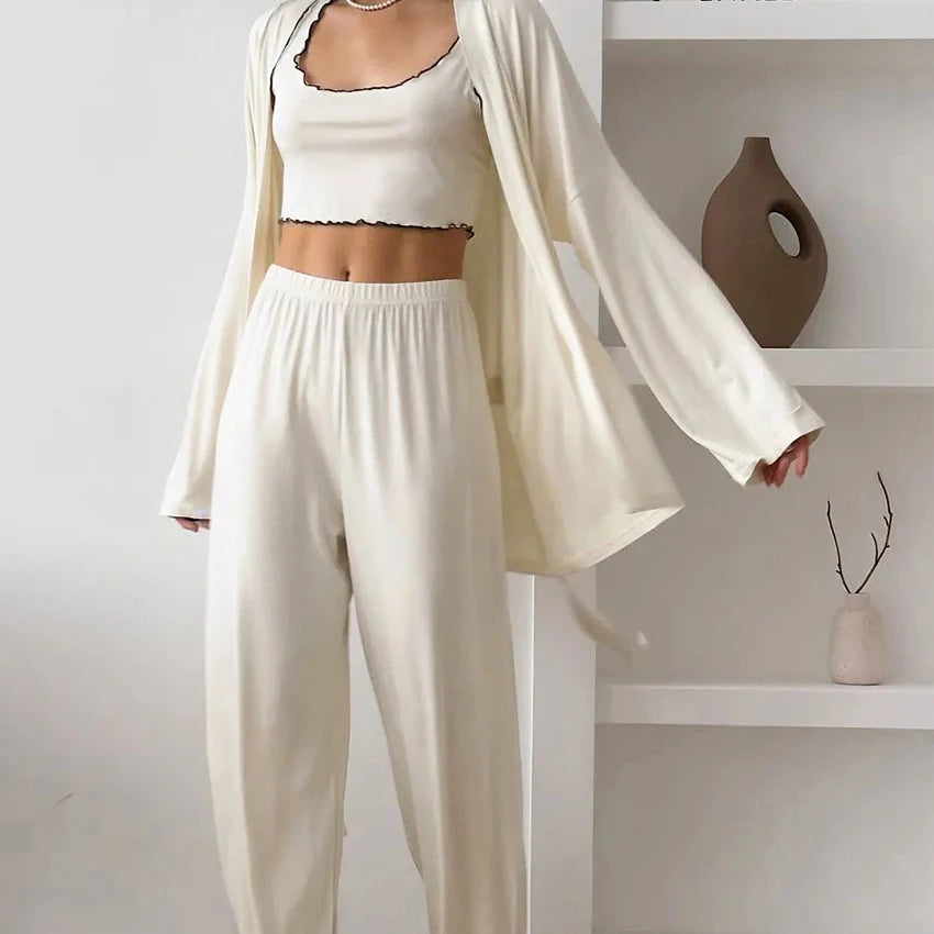 Pink Knitted Robe Set for Women |  3-Piece Pajama Set for Women | |  New Spring Sleepwear