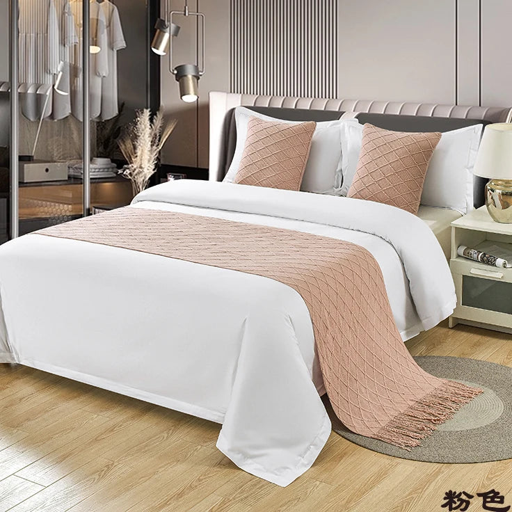1pc Modern Simple Light Luxury B&B Hotel Bed Flag Bed Tail Towel Solid Color Bedding Bed End Blanket Bed Cover Knitted Bed Flag