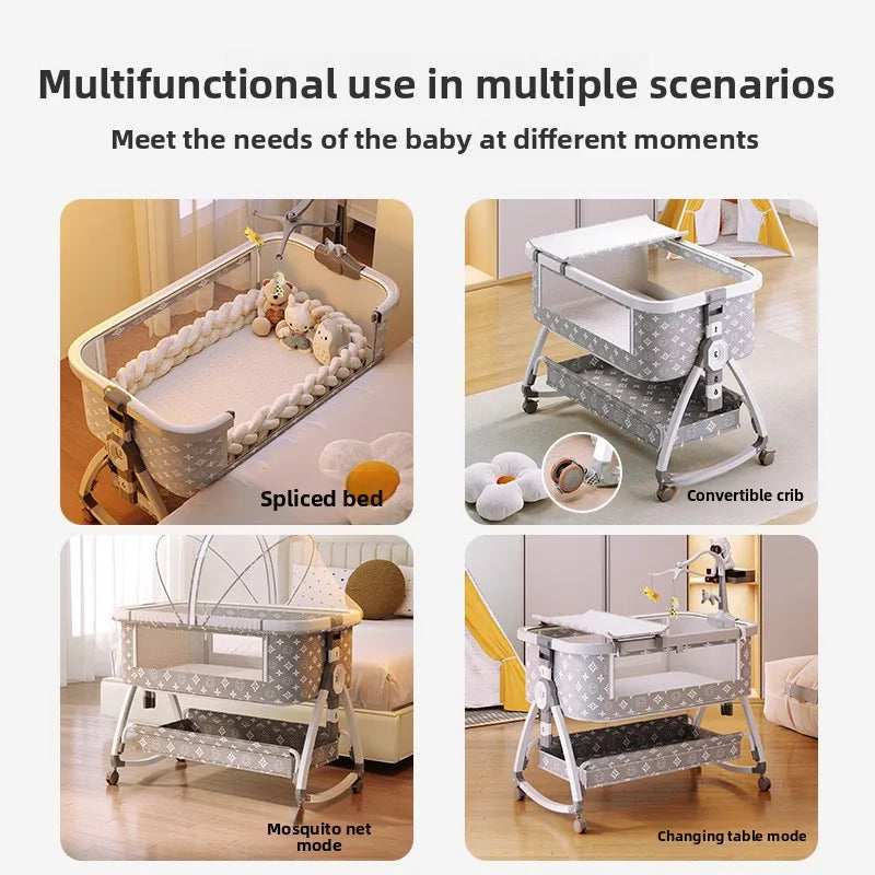 Luxury Modern 3-in-1 Multifunctional High-Carbon Steel Metal Cot Bed Baby Crib with Bedding for Bedroom Use