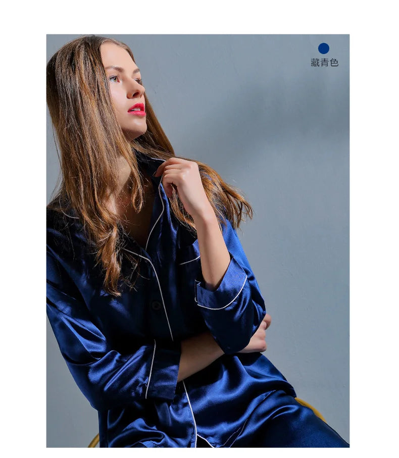 6A Factory Brand 100% Mulberry Silk Pajamas Women Set Summer Autumn Spring Winter Long-sleeved Two-piece Set Silk Sleepwear Gray
