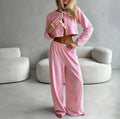 Velvet Sleepwear Winter Long Sleeve Custom Pajamas 2 Pieces Bow Lace up PJ Full Sleeves Warm Loungewear Women Sets