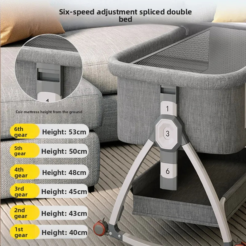 Luxury Modern 3-in-1 Multifunctional High-Carbon Steel Metal Cot Bed Baby Crib with Bedding for Bedroom Use