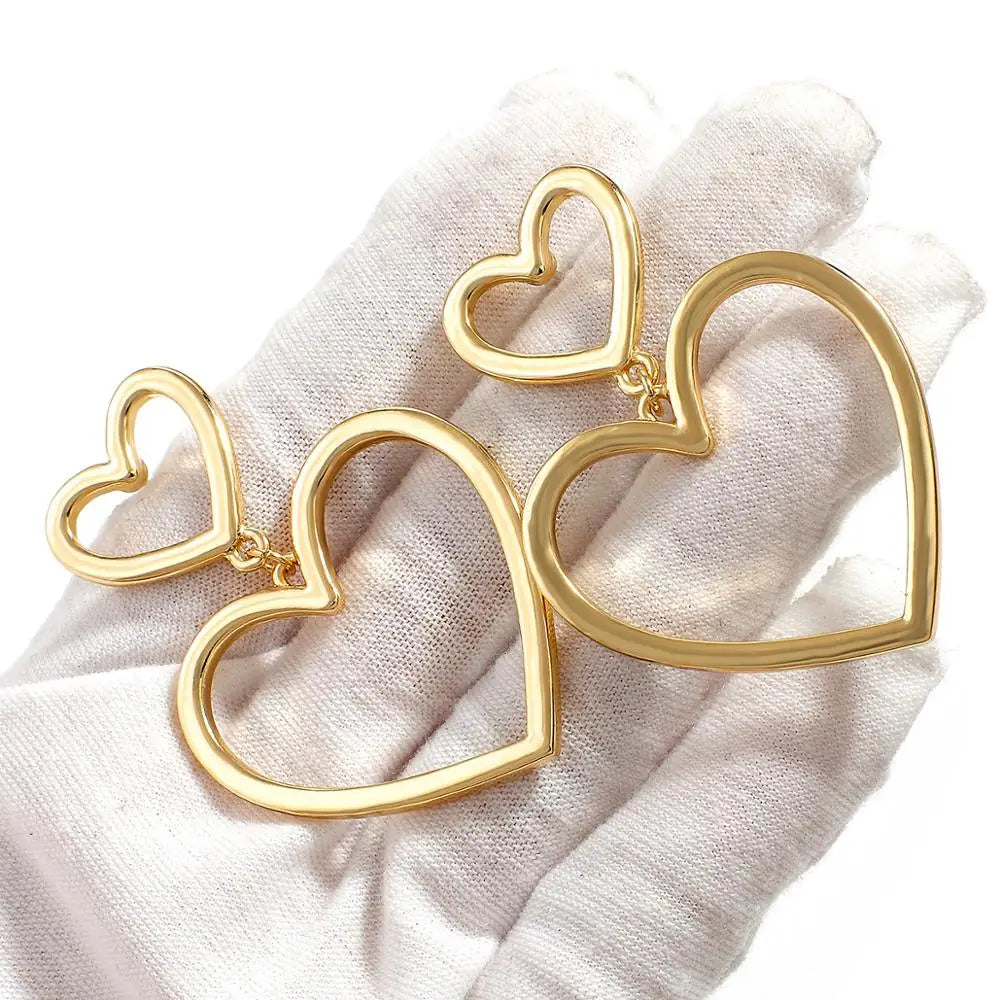 AENSOA Vintage Metal Gold Color Earrings For Women Simple Big Hollow