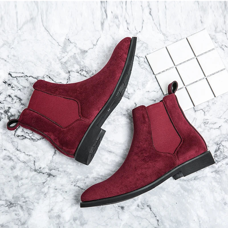 Latest Design Red Boots Extra Size 38-48 Ankle Height Durable Faux Suede Leather Men Chelsea Boots