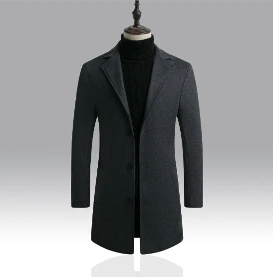 OEM ODM Wholesale Good Quality Winter Men Casual Outwear Single Breasted Slim Fit Wool Business Button Trench Jacket Coat