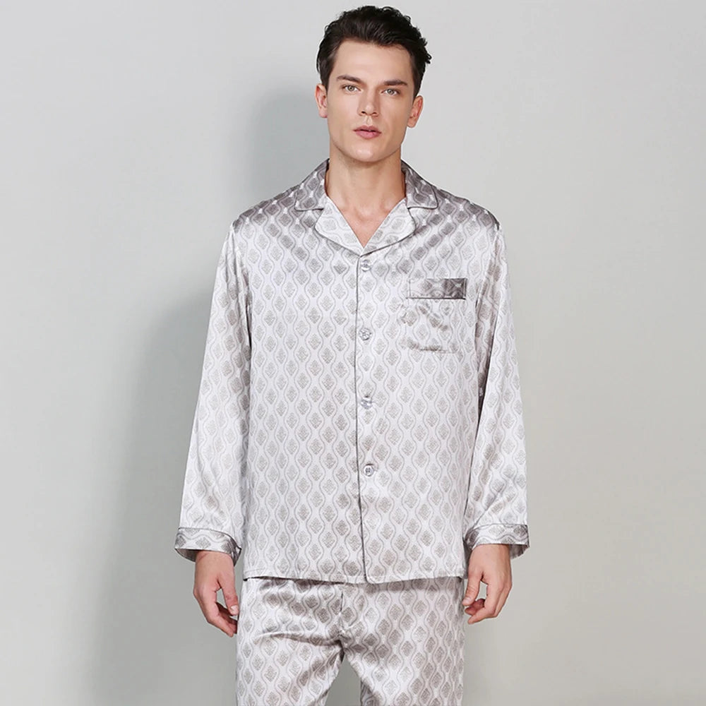 Long Sleeve Luxury Men's Sleep Outfit -  Men Silky Homewear Set